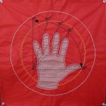 Hand Angles (Red), 2009, Applique on fabric 15” x 15” SOLD